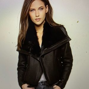 NWT VINCE BLACK LEATHER SHEARLING JACKET M